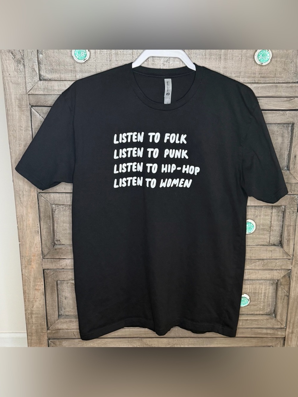 Next Level Apparel Women's Black "Listen to Folk, Punk, Hip-Hop, Women" Tee XL